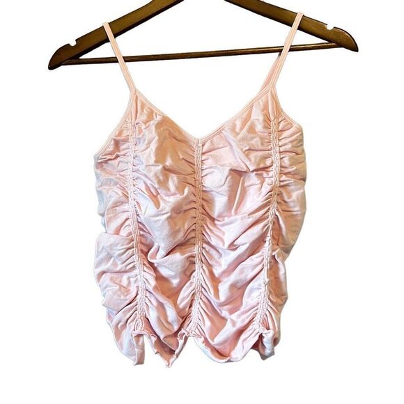 Ruched Tank Top Sleeveless Spaghetti Strap Cami Blouse Pink - Picture 1 of 7